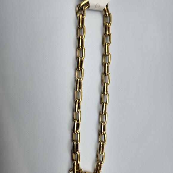 Gold plated stainless  paper clip chain with carabiner zirconia charms NWOT - Picture 3 of 7